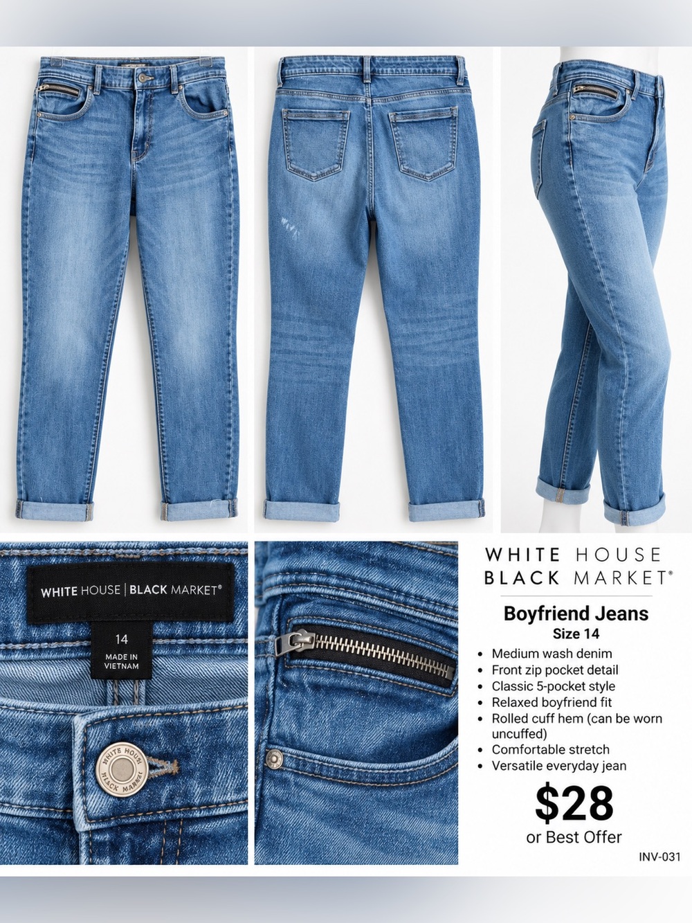 White House Black Market Medium Wash Light Blue Boyfriend Jeans